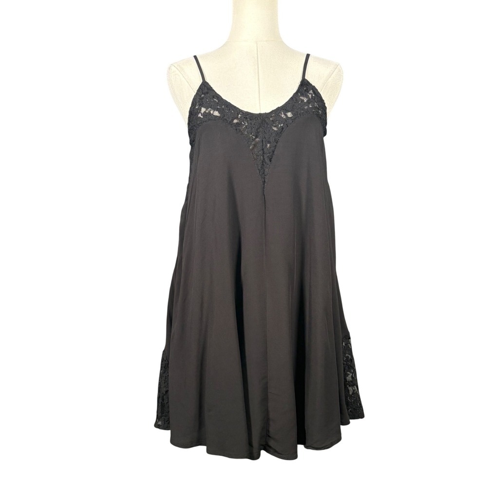 Tobi Babydoll Mini Black Lace Dress Sleeveless Adjustable Straps XS